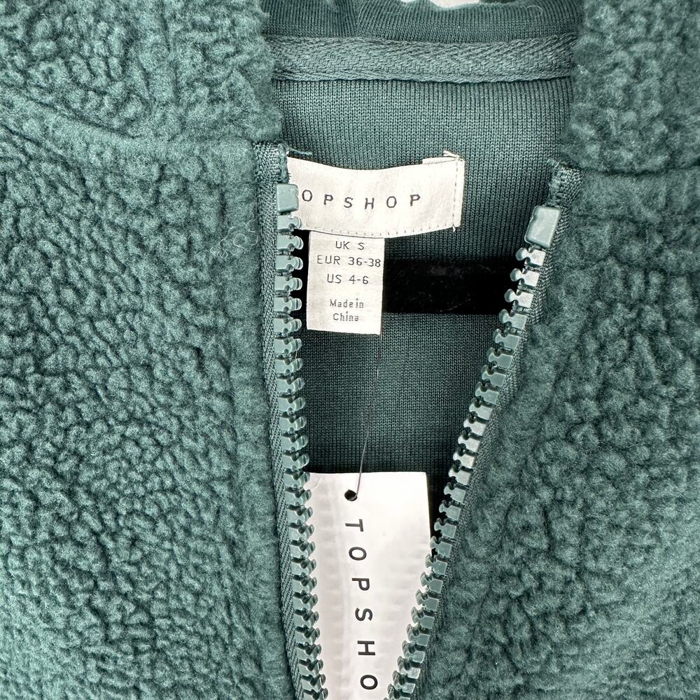 Topshop Borg Quarter Zip Fleece Hoodie Long Sleeve Pouch Pocket Sweater - Picture 4 of 7